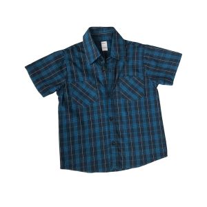 Short Sleeve Navy Plaid Button Down Shirt 
