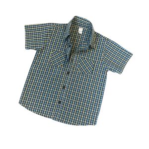 Short Sleeve Blue Black Plaid Button Down Shirt
